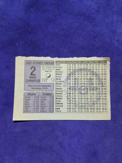 2 Mart 2002 Takvim Yaprağı - Nostalji Koleksiyonluk Takvim Yaprağı