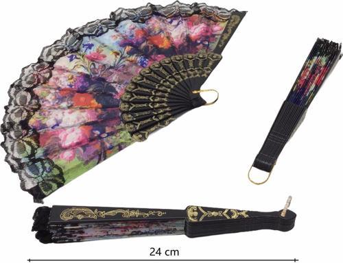 Çiçek Desenli Dantelli Plastik Yelpaze 