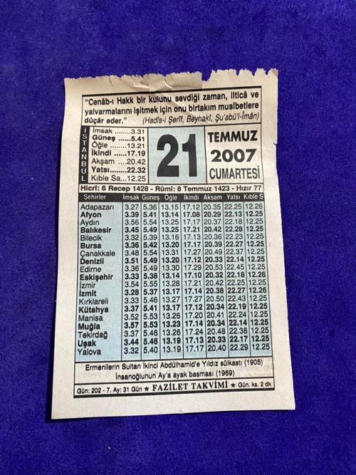 21 Temmuz 2007 Takvim Yaprağı - Nostalji Koleksiyonluk Takvim Yaprağı