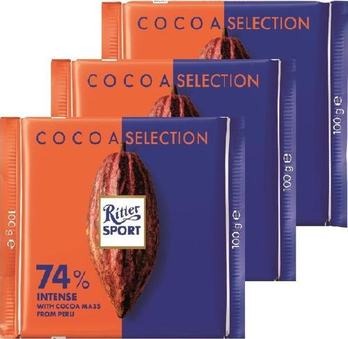 RITTER SPORT COCOA SELECTION %74 100 GR. ( %74 KAKAO X 3 ADET)