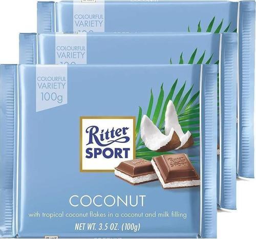 RITTER SPORT COCONUT 100 GR. - HİNDİSTAN CEVİZLİ ÇİKOLATA X 3 ADET