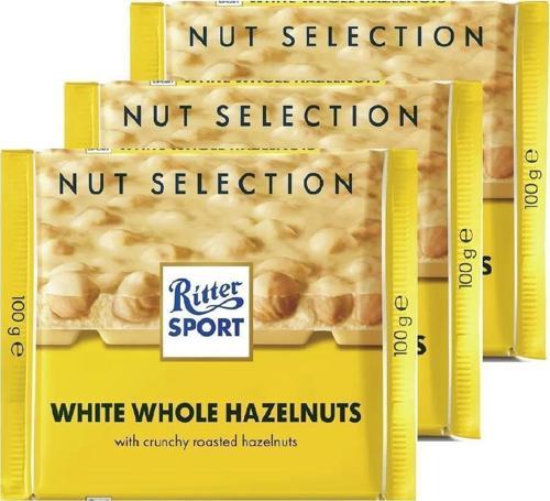 RITTER SPORT WHITE WHOLE HAZELNUTS 100GR. - BÜTÜN FINDIKLI BEYAZ ÇİKOLATA X 3 ADET