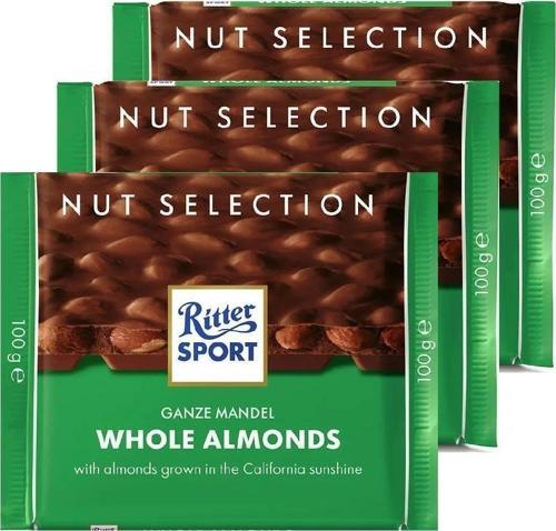 RITTER SPORT WHOLE ALMONDS 100GR.- BÜTÜN BADEMLİ X 3 ADET