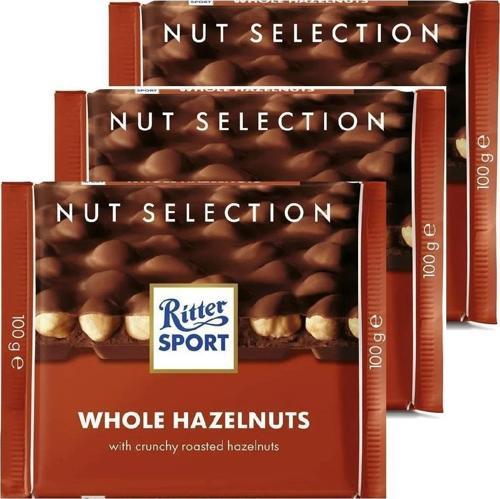 RITTER SPORT WHOLE HAZELNUTS 100GR. - BÜTÜN FINDIKLI ÇİKOLATA  X 3 ADET