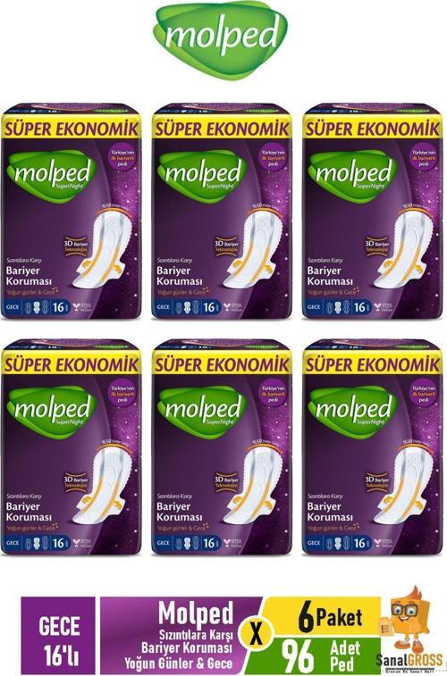 Supernight Gece Hijyenik Ped 16'Lı X 6 Paket
