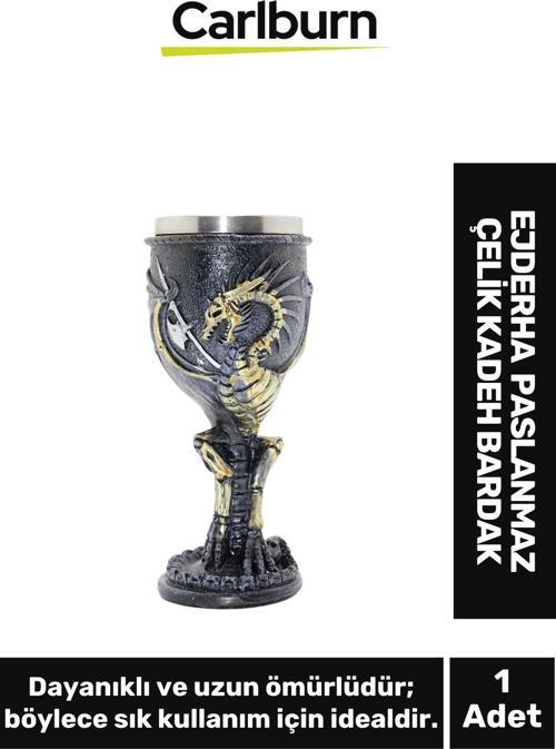 Dekoratif Şık Hediyelik Sevgili Arkadaş Ejderha Paslanmaz Çelik Kadeh Bardak 19*7 Cm