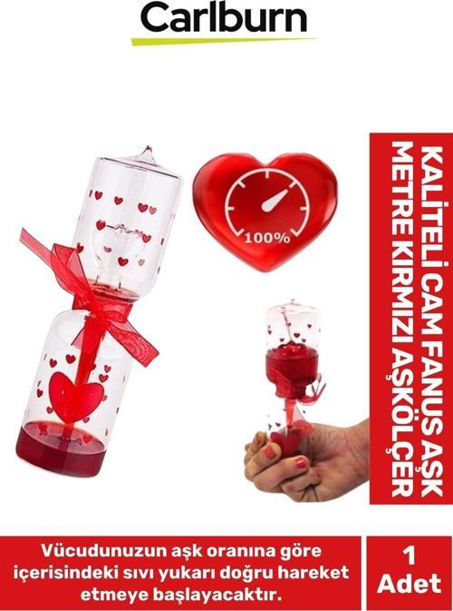 Özel Üretim Dekoratif Sevgililer Günü Gift Hediye Kaliteli Cam Fanus Aşk Metre Kırmızı Aşkölçer