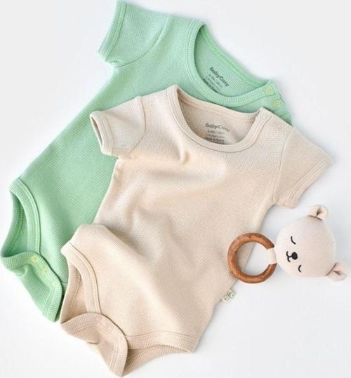 Organik Waffle 2 Li Kısa Kollu Badi Mint - Taş 6-9 Ay