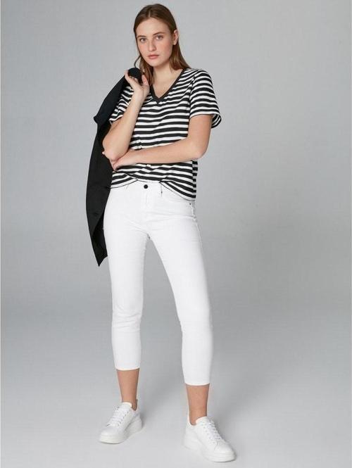 Kadın Slim Fit Coton Parça Boya Pantolon