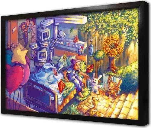 Çizgi Animasyon Çerçeveli Mdf Tablo