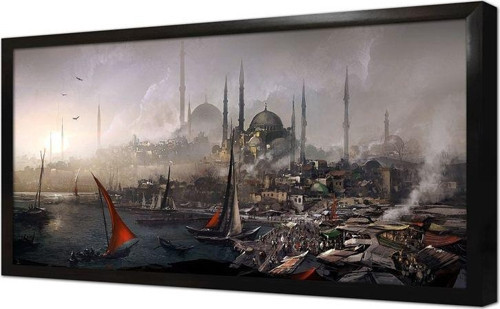 Istanbul Kırmızı Yelkenlı Kayıklar Çerçeveli Mdf Tablo