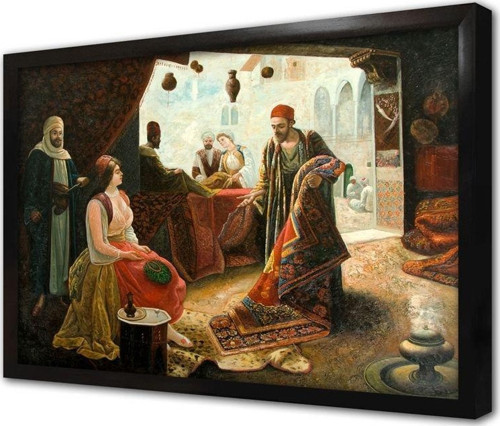 Sultana Halı Satmaya Çalışan Tüccar Çerçeveli Mdf Tablo