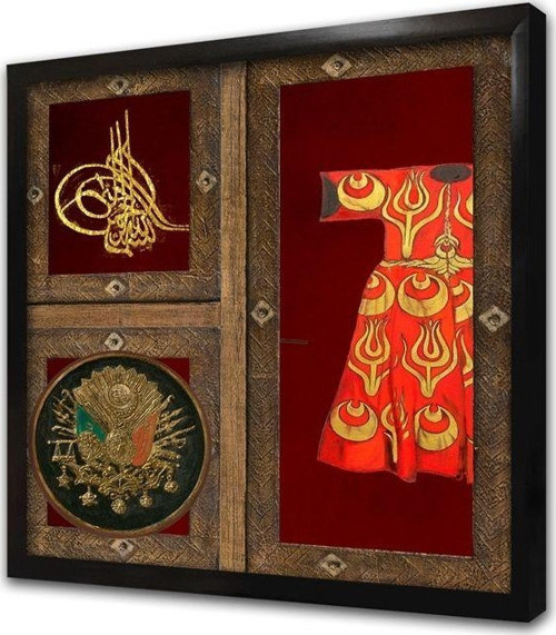 Kaftan Tuğra Ve Osmanlı Arması Çerçeveli Mdf Tablo
