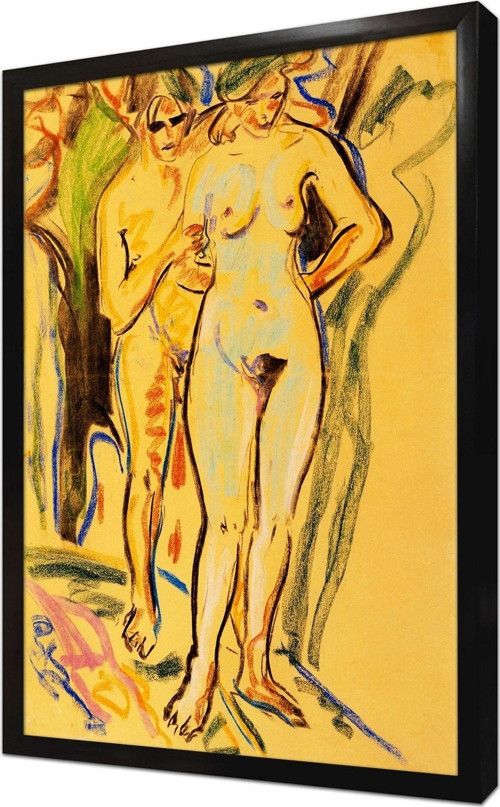 Two Nudes In An Exotic Landscape Çerçeveli Mdf Tablo