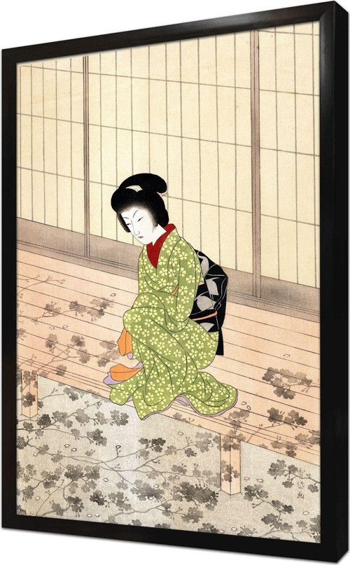 Oturan Japon Kadın Çerçeveli Mdf Tablo