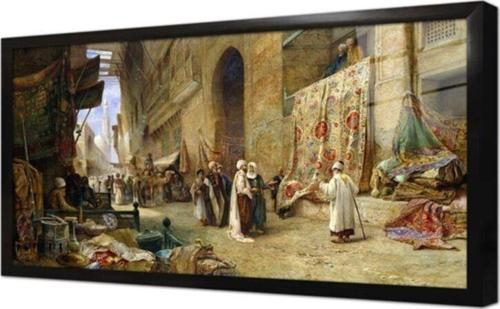 Anatolian Kahirede Halı Pazarı Çerçeveli Cam Tablo