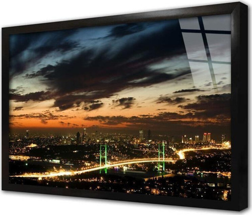 Gece Boğaziçi Köprüsü Çerçeveli Cam Tablo