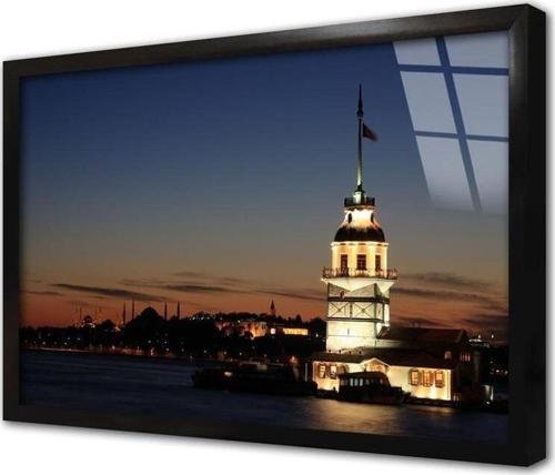 Gece Kız Kulesi Çerçeveli Cam Tablo