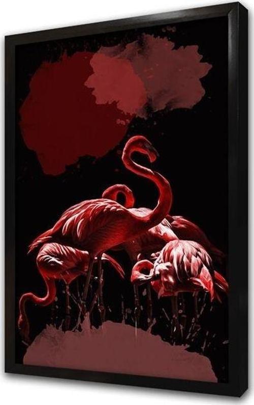 Pembe Flamingolar Çerçeveli Mdf Tablo