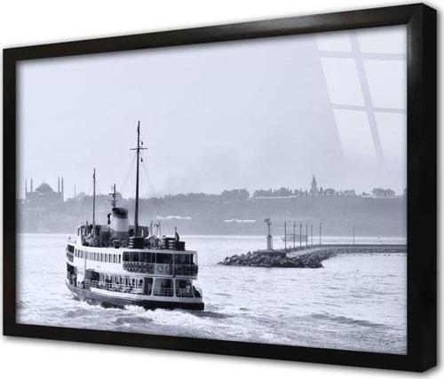 Siyah Beyaz Vapur Çerçeveli Cam Tablo
