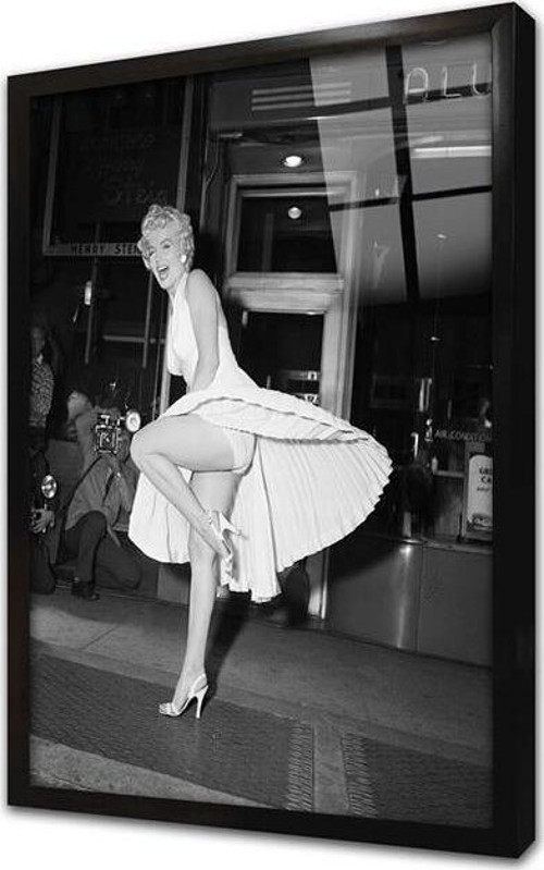 Uçuşan Beyaz Elbiseli Marilyn Monroe Çerçeveli Cam Tablo
