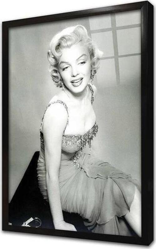 Siyah Beyaz Marilyn Monroe Çerçeveli Cam Tablo