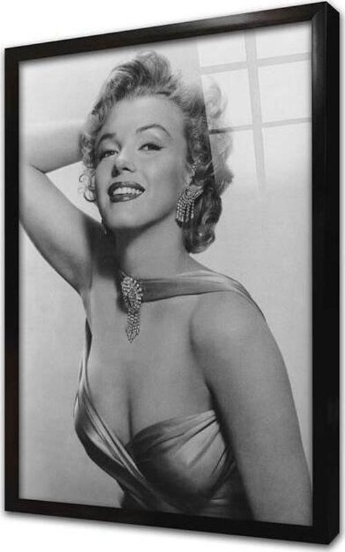 Marliyn Monroe Siyah Beyaz Çerçeveli Cam Tablo