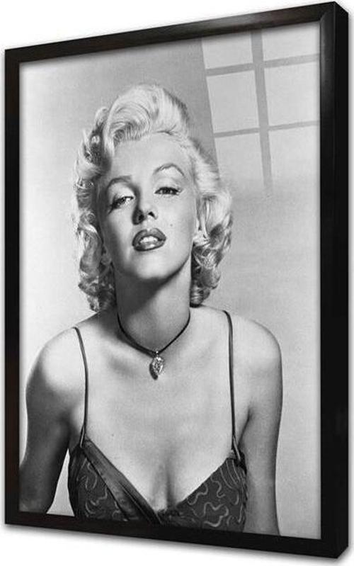 Siyah Beyaz Marilyn Monroe Çerçeveli Cam Tablo
