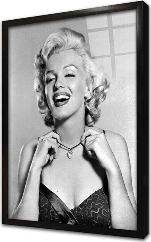 Siyah Beyaz Marilyn Monroe Çerçeveli Cam Tablo