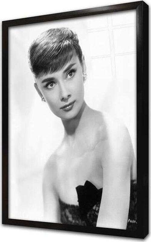 Siyah Beyaz Audrey Hepburn Çerçeveli Cam Tablo