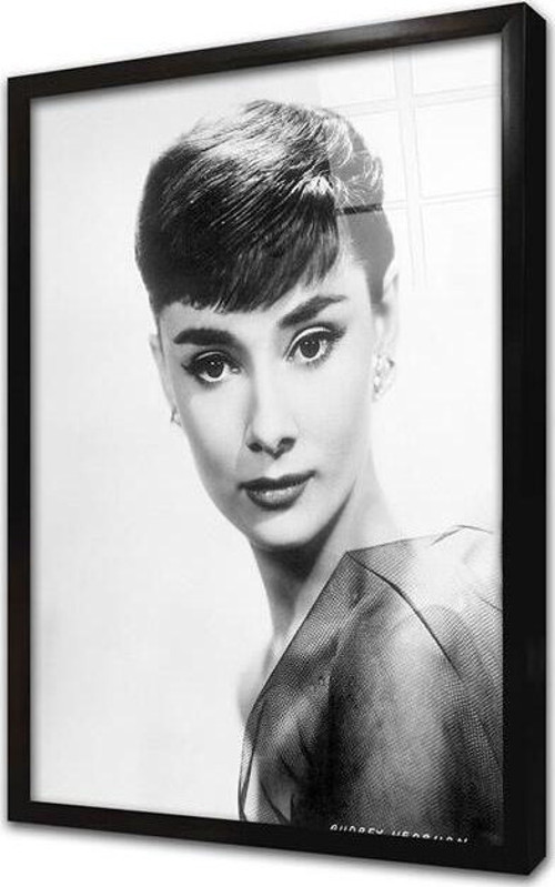 Siyah Beyaz Audrey Hepburn Çerçeveli Cam Tablo