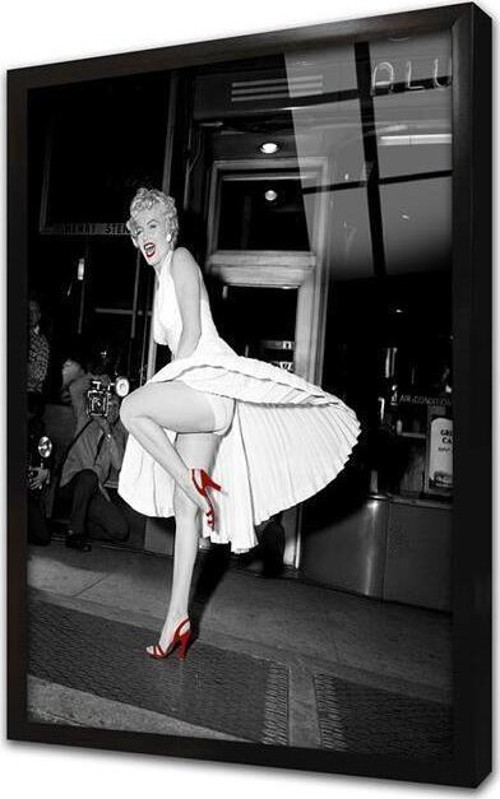 Marliyn Monroe Uçuşan Beyaz Eteğiyle Çerçeveli Cam Tablo
