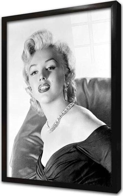 Siyah Beyaz Marilyn Monroe Çerçeveli Cam Tablo