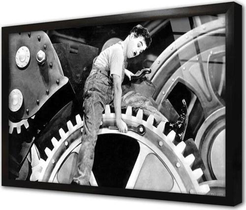 Charlie Chaplin Siyah Beyaz Çerçeveli Cam Tablo