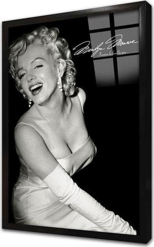 Siyah Beyaz Marilyn Monroe Çerçeveli Cam Tablo