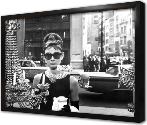 Siyah Beyaz Audrey Hepburn Çerçeveli Cam Tablo