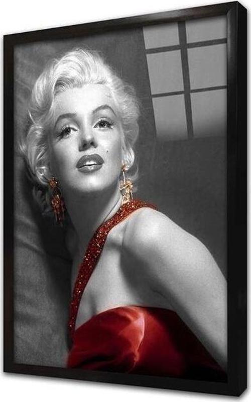 Siyah Beyaz Marilyn Monroe Çerçeveli Cam Tablo