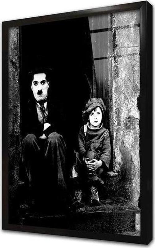 Siyah Beyaz Charlie Chaplin Çerçeveli Cam Tablo