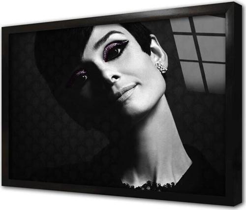 Siyah Beyaz Audrey Hepburn Çerçeveli Cam Tablo
