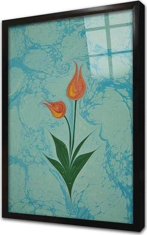 Laleler Ebru Çerçeveli Cam Tablo