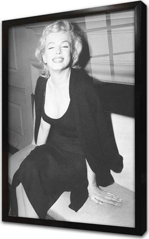 Siyah Beyaz Marilyn Monroe Çerçeveli Cam Tablo