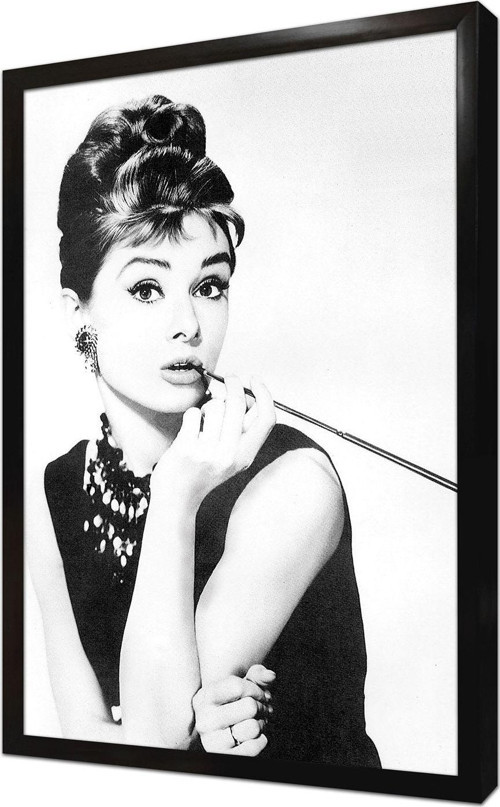 Siyah Beyaz Audrey Hepburn Çerçeveli Cam Tablo