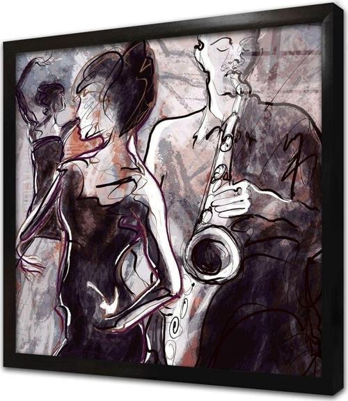 Saksafoncu Ve Kadın Çerçeveli Cam Tablo