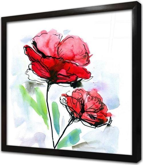 Kırmızı Çiçek Çerçeveli Cam Tablo