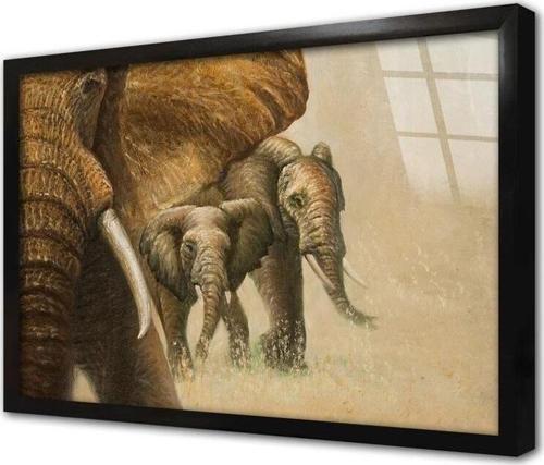 Ikili Fil Çerçeveli Cam Tablo