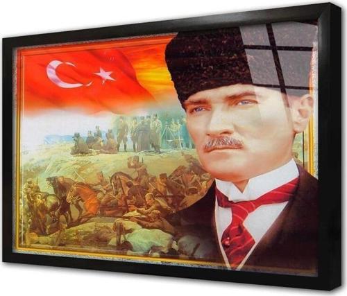 Çanakkale Savaşı Ve Atatürk Çerçeveli Cam Tablo