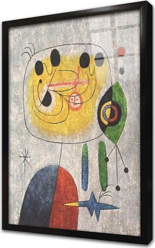 Kadın Kuş Ve Yıldız Joan Miro Çerçeveli Cam Tablo