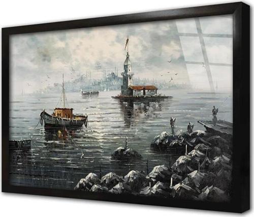 Istanbul Yağmur Yağışlı Kız Kulesi Çerçeveli Cam Tablo