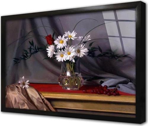 Vazoda Çiçekler Çerçeveli Cam Tablo