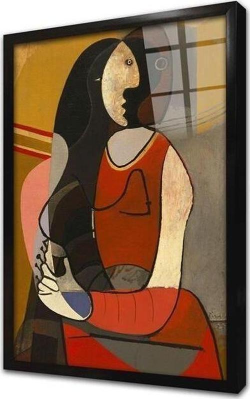 Oturan Kadın Pablo Picasso Çerçeveli Cam Tablo